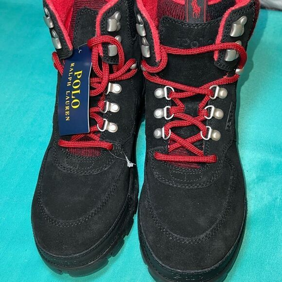 POLO RALPH LAUREN Oslo Tactical‎ Boot Black Suede Leather with Red Buffalo Check - Picture 11 of 12